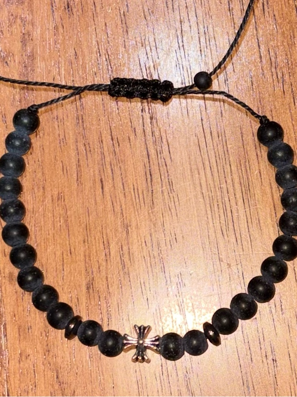 Adjustable Black Beaded Cross Bracelet - Unisex - NEW